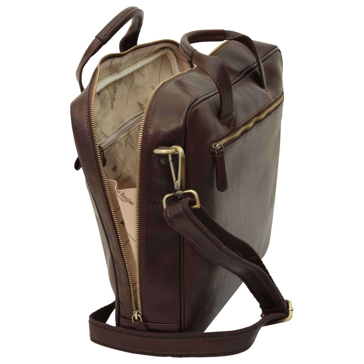 Leather Briefcase with zip closure - Dark Brown-1