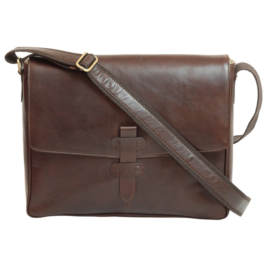 Cowhide Leather Messenger - Dark brown-0