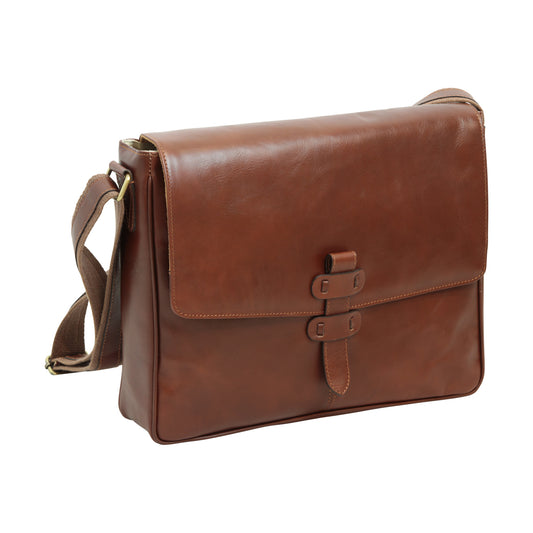 Cowhide Leather Messenger - Brown-0