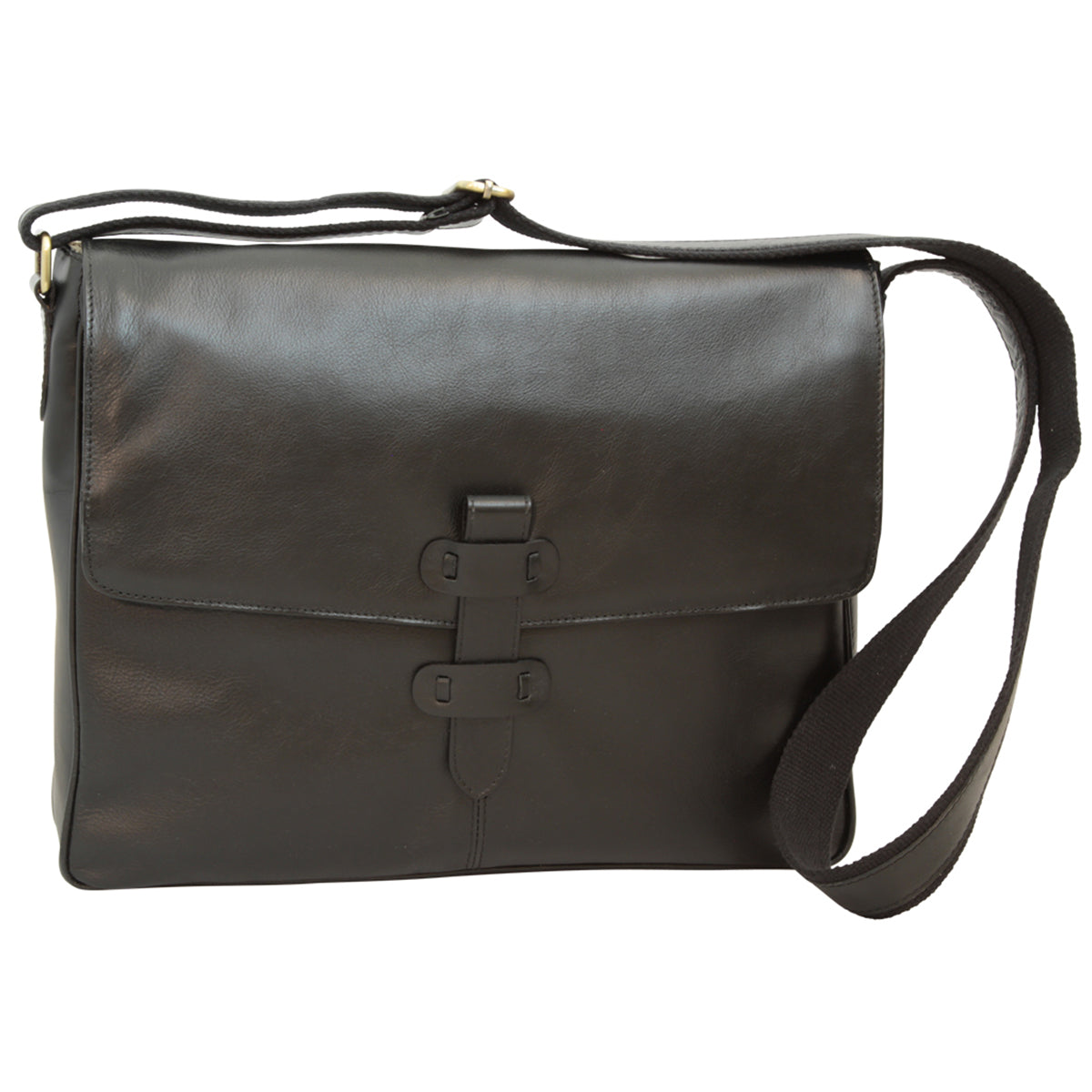 Cowhide Leather Messenger - Black-1