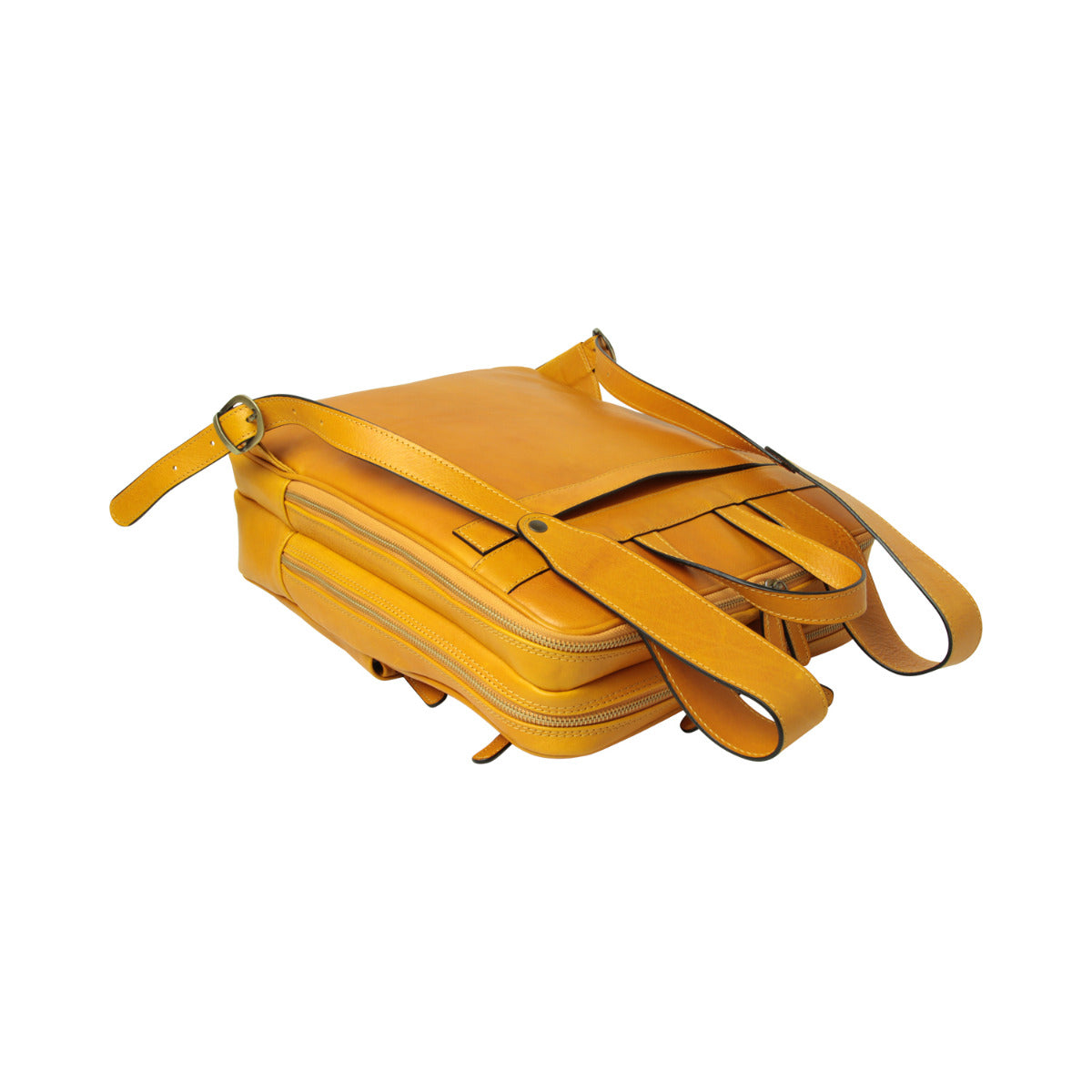 Leather back pack with backside troller strap - yellow ocher-1