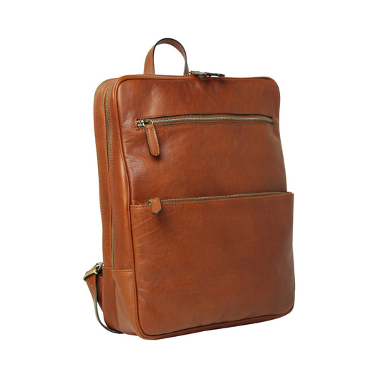 Leather back pack with backside troller strap - teak-0