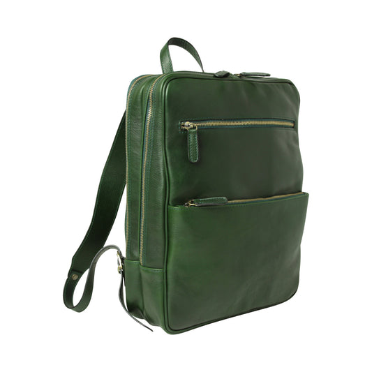 Leather back pack with backside troller strap - green-0