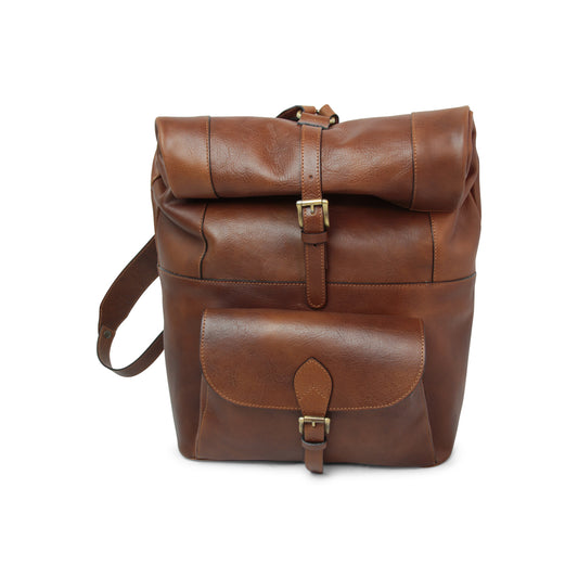 Full grain leather back pack - chestnut-0