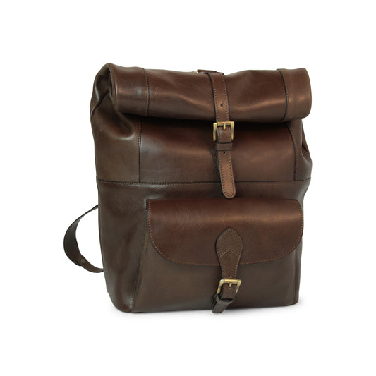 Full grain leather back pack - dark brown-0