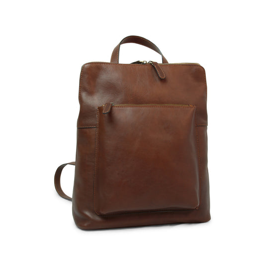 Full grain leather back pack - brown chestnut-0