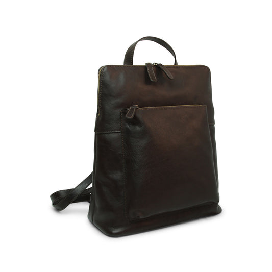 Full grain leather backpack - dark brown-0