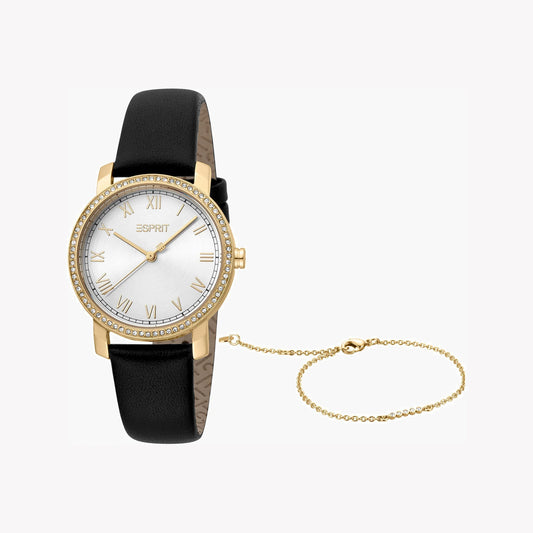 Esprit Women's Black Leather Watch, Silver Dial | ES1L197M0015-0