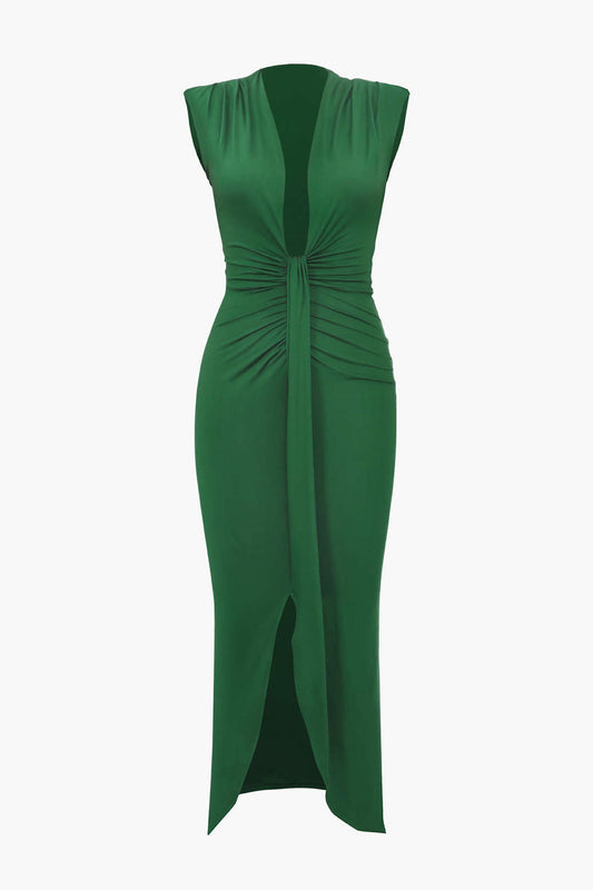Deep V-neck sleeveless midi dress-0
