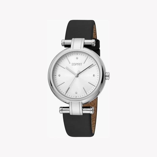 Esprit Women's Black Leather Watch, Silver Dial | ES1L143M0015-0