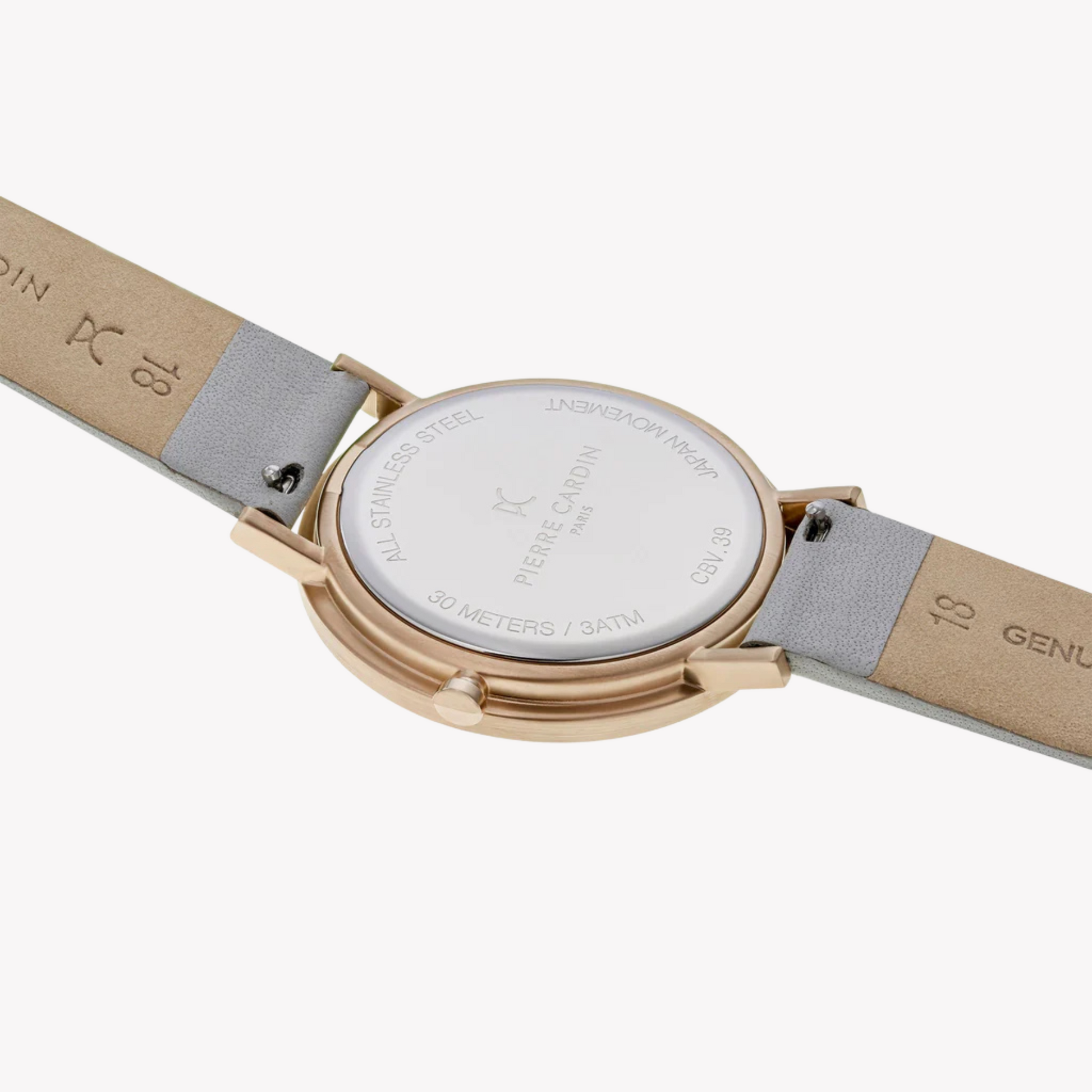 Pierre Cardin Women's Gray Leather Watch, Rose Gold Case | CBV.1011-3