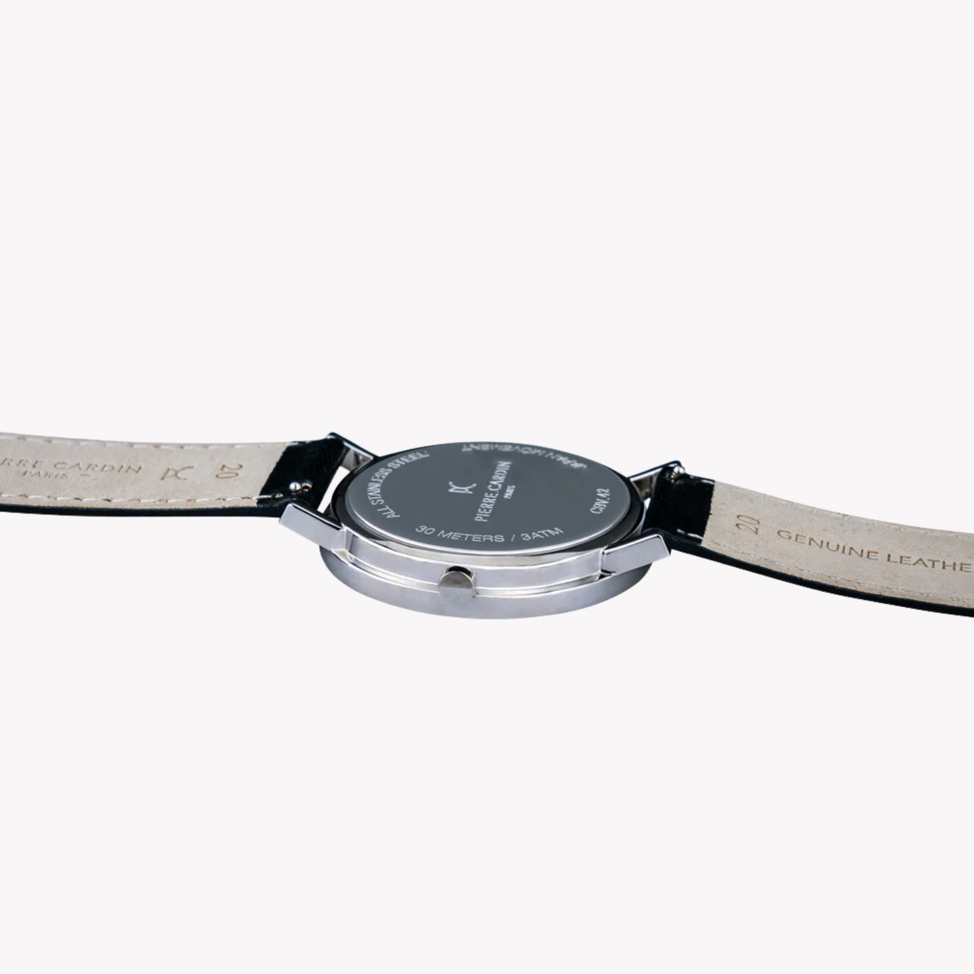 Pierre Cardin Men's Black Leather Watch, Silver Case | CBV.1049-3