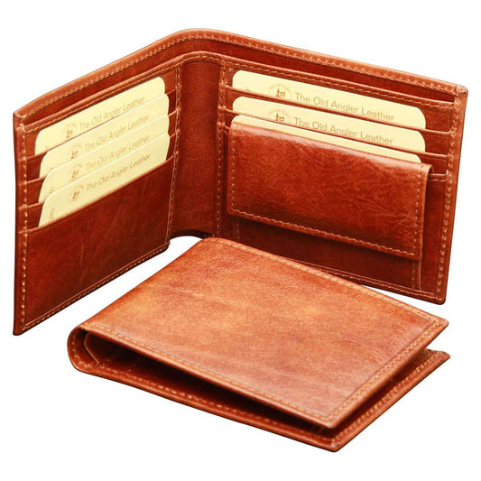 Cowhide leather wallet with coin pocket - Brown with RFID-0