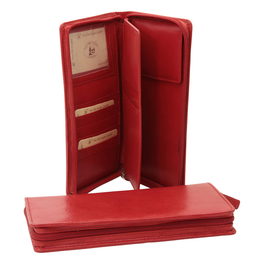 Leather travel wallet - red-0
