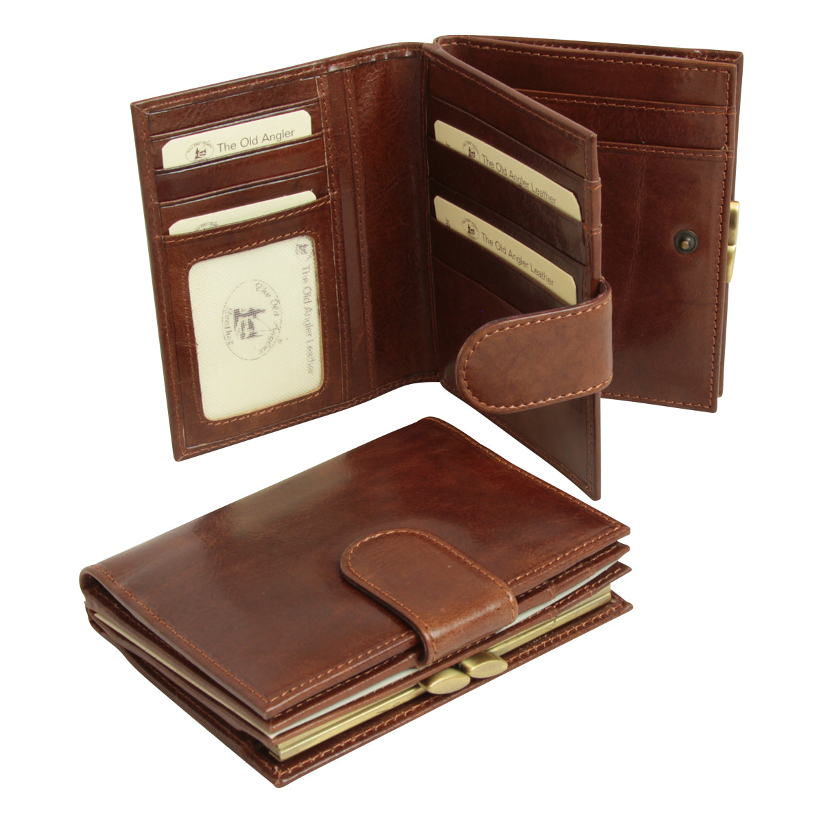 Three part leather wallet with coin pocket - Brown-1