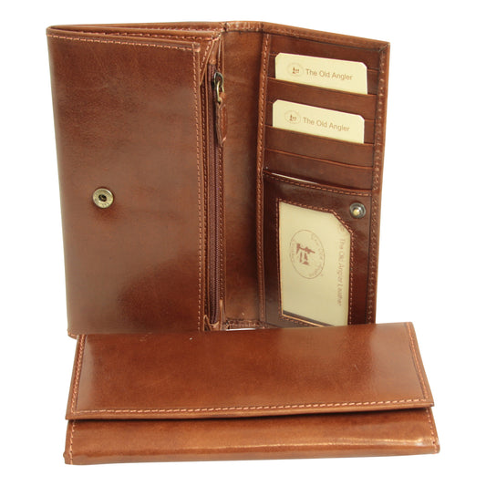 WOMEN'S LEATHER WALLET WITH EXTERNAL POCKET - BROWN-0
