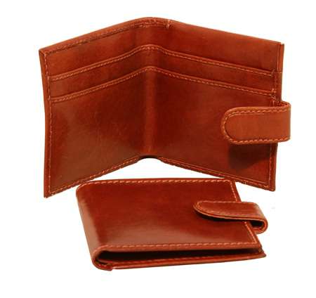 Men's Bifold Leather Wallet with snap closure - Brown-0