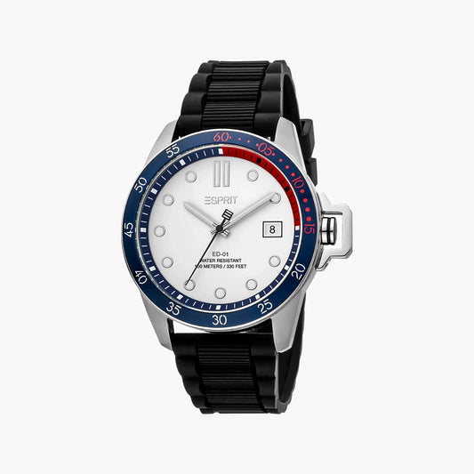 Esprit Men's Silver Dial Watch, Black Rubber Band | ES1G101M0055-0