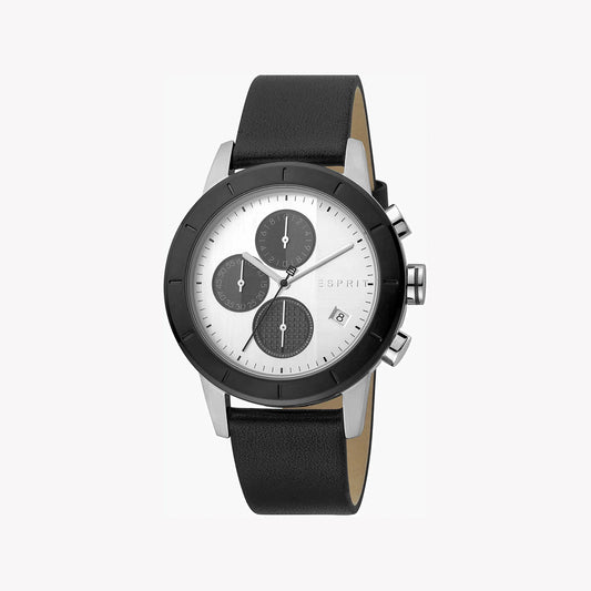 Esprit Men's Black Leather Watch, Silver Dial | ES1G030M0095-0