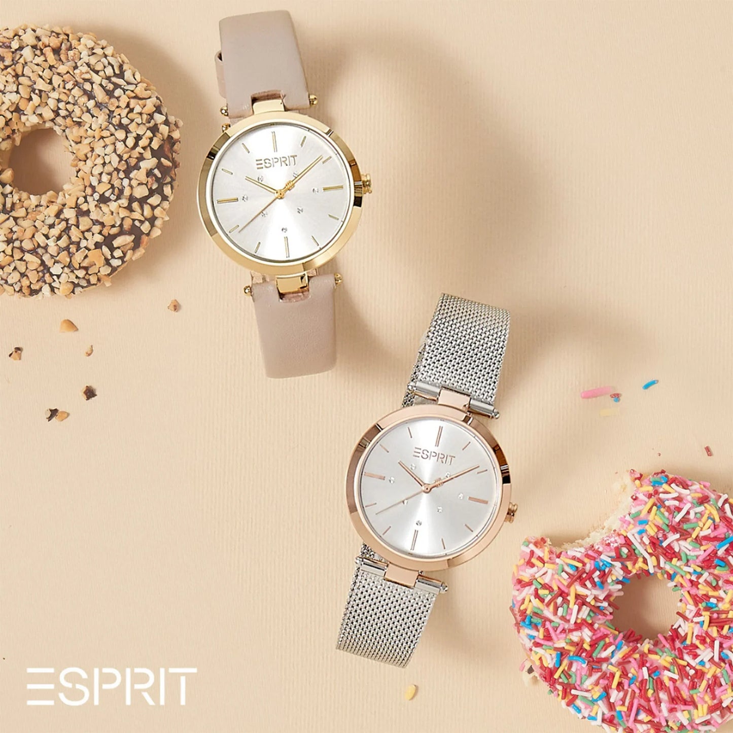 Esprit Women's Beige Leather Watch, Silver Dial | ES1L192M0025-3