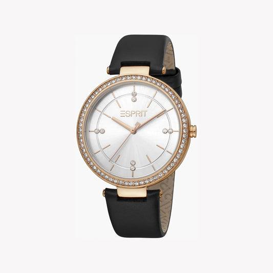 Esprit Women's Black Leather Watch, Silver Dial | ES1L162M0015-0