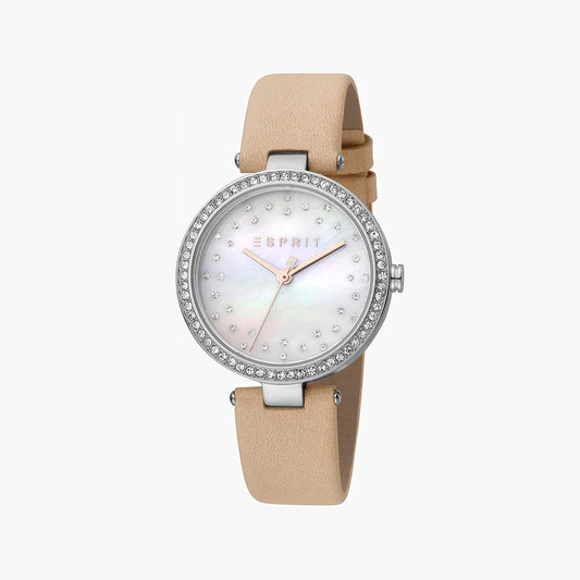 Esprit Women's Beige Leather Watch, White Mother of Pearls | ES1L094M0055-0