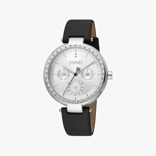Esprit Women's Black Leather Watch, Silver Dial | ES1L147M0065-0