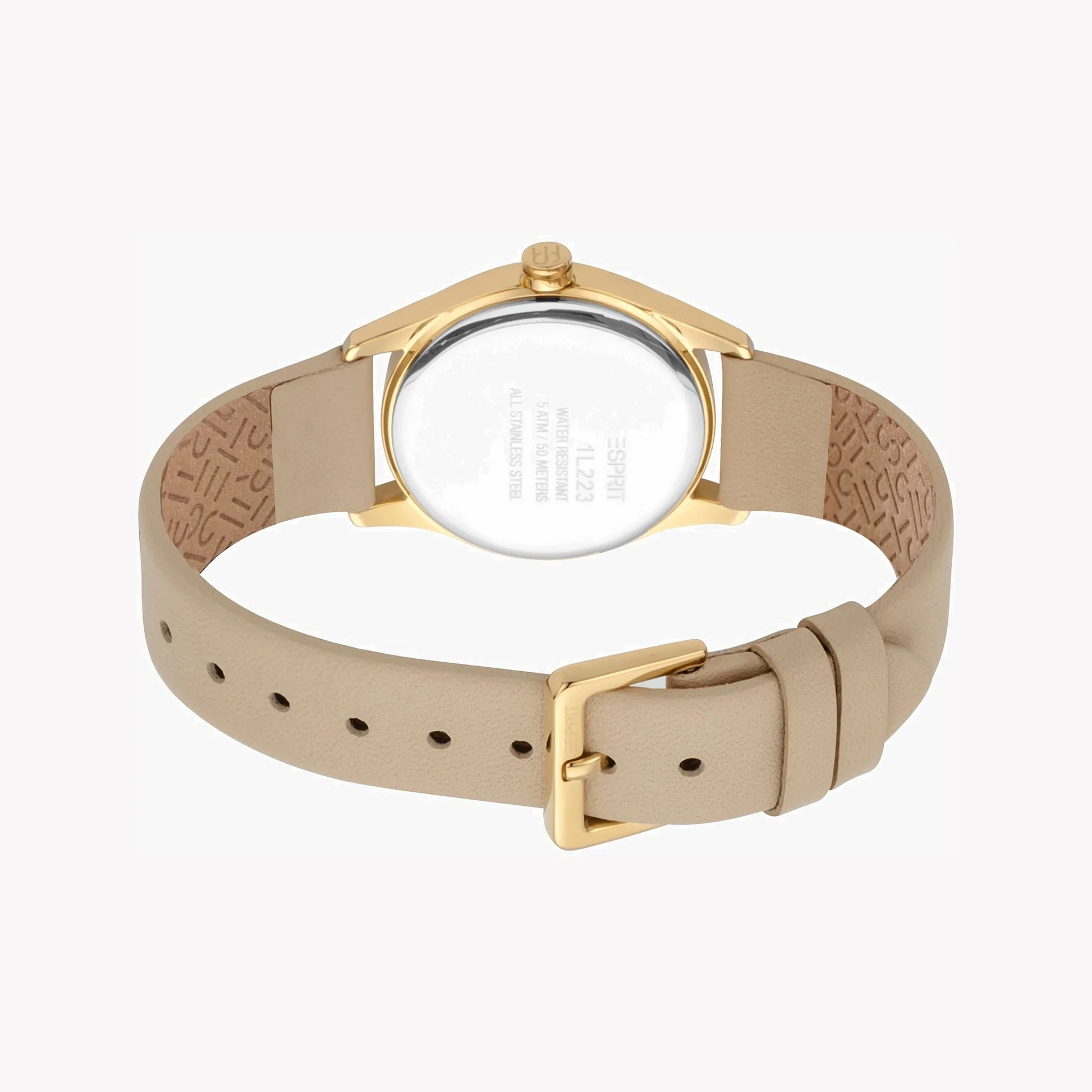 Esprit Women's Beige Leather Watch, Silver Dial | ES1L084M0015-3