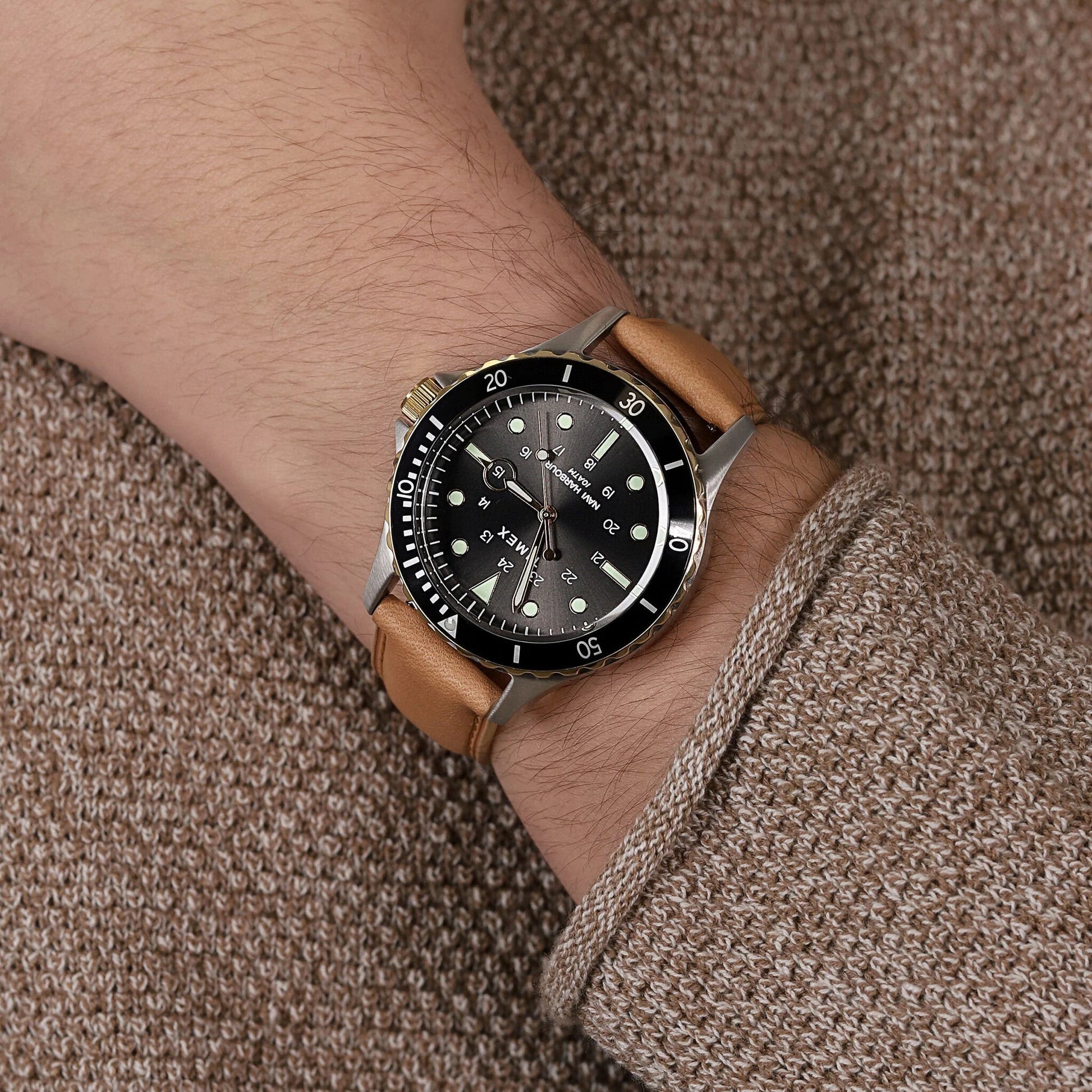 Timex Men's Black Dial Watch, Tan Leather Band | TW2U55600-4
