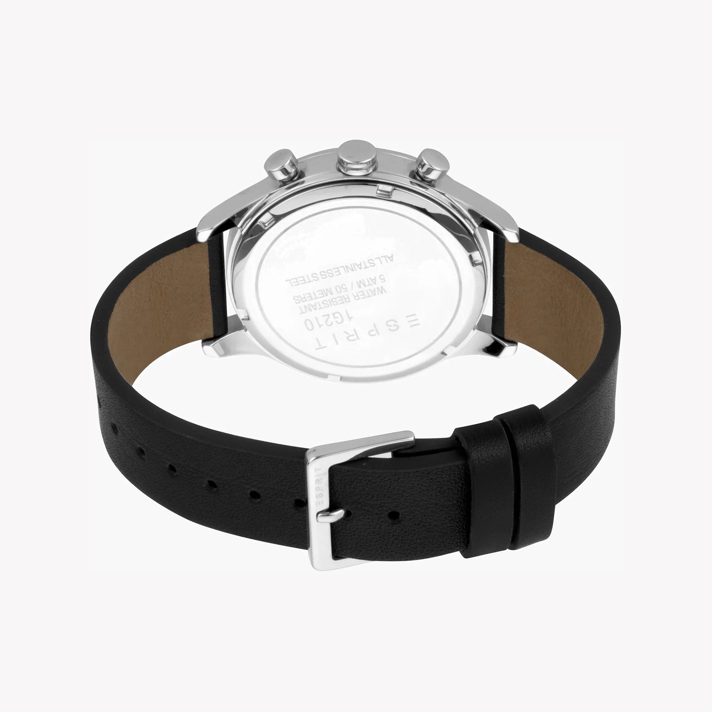 Esprit Men's Black Leather Watch, Silver Dial | ES1G120M0025-2
