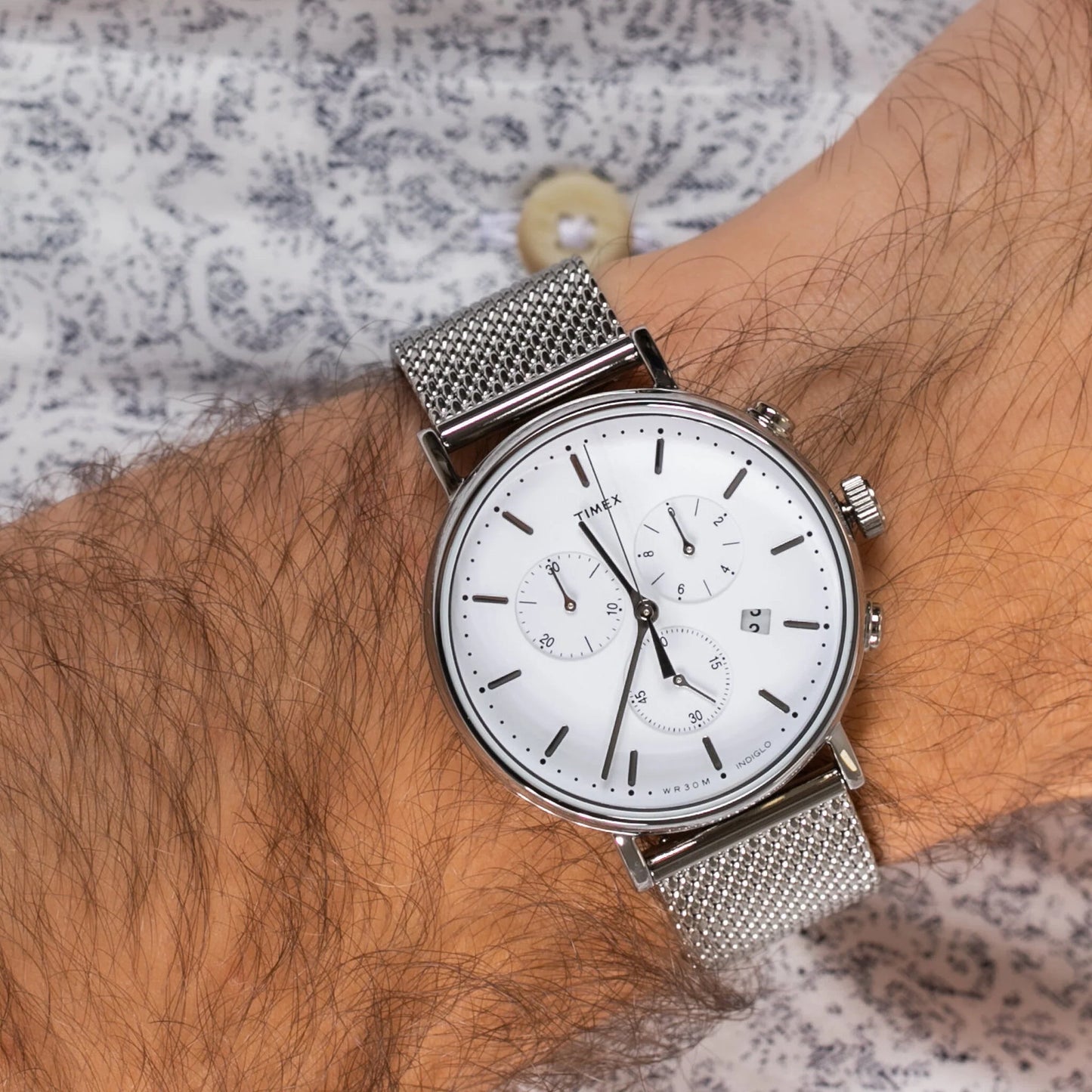 Timex Men's Silver Stainless Steel Watch, White Dial | TW2R27100-4