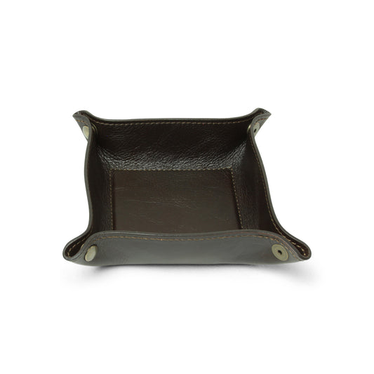 Full grain leather valet tray - dark brown-0
