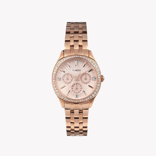 Timex Women's Rose Gold-tone Watch, Black Dial | TW2W17800-0