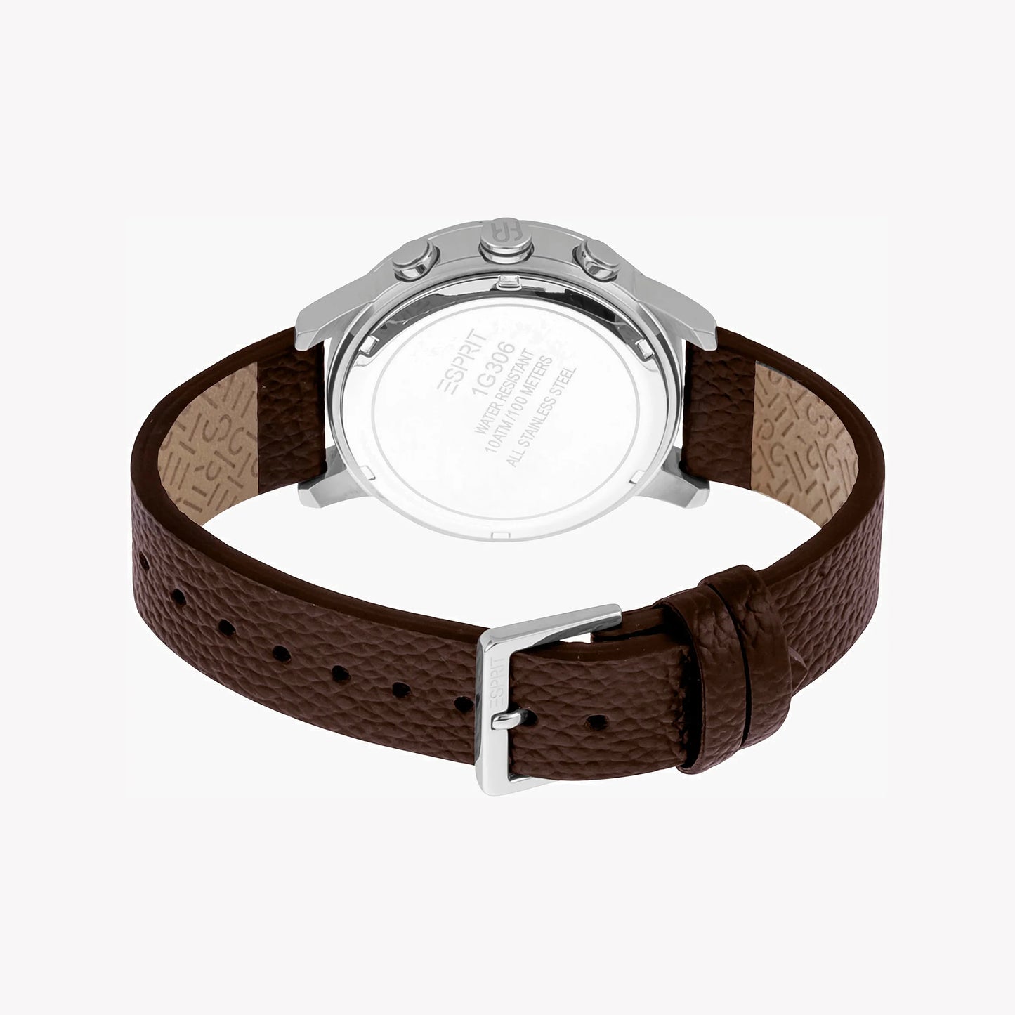 Esprit Men's Brown Leather Watch, Black Dial | ES1G081M0015-2