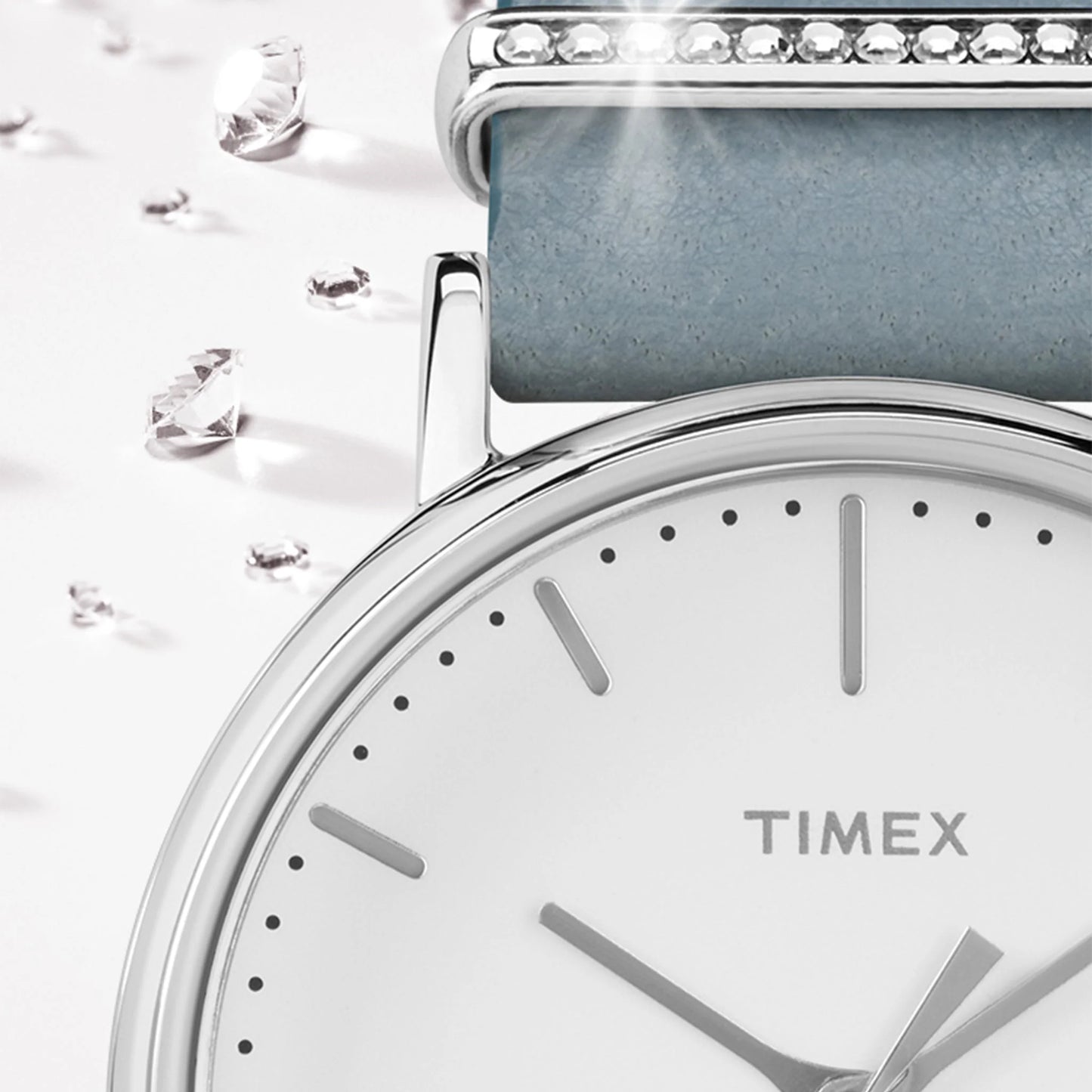Timex Women's Blue Leather Watch, White Dial | TW2R70300-4