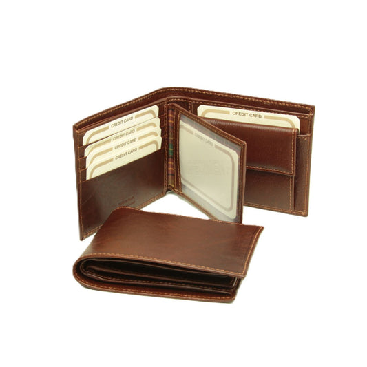 Leather bifold wallet - brown with RFID-0