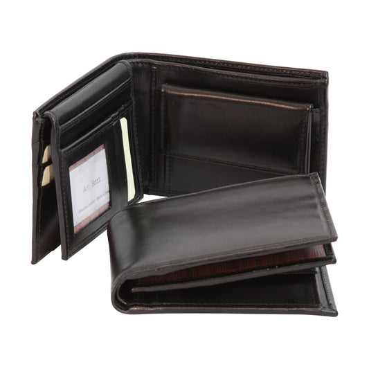 Leather Bifold wallet with coin pocket - black  RFID system-0