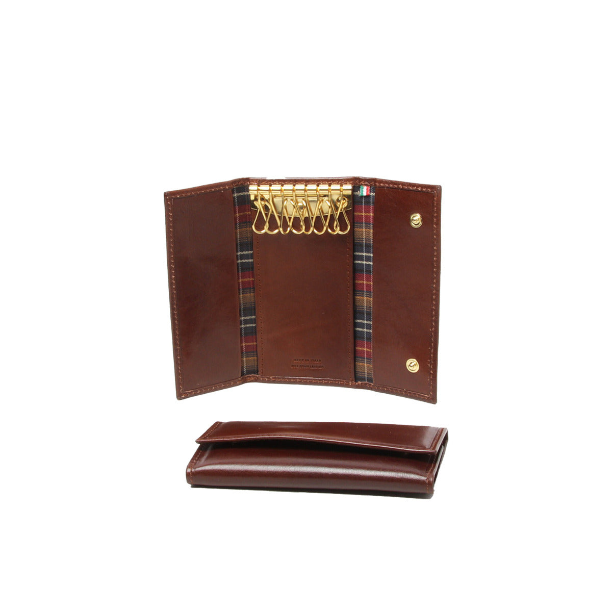 Full grain leather key ring 8 hooks - brown-0
