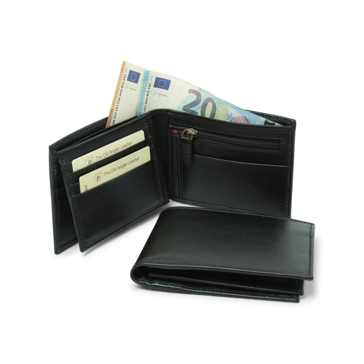 Leather wallet with coin pocket and RFID - black-1