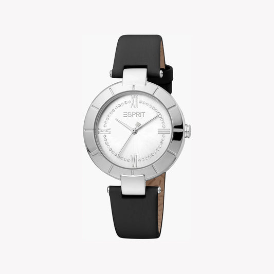 Esprit Women's Black Leather Watch, Silver Dial | ES1L153M0045-0