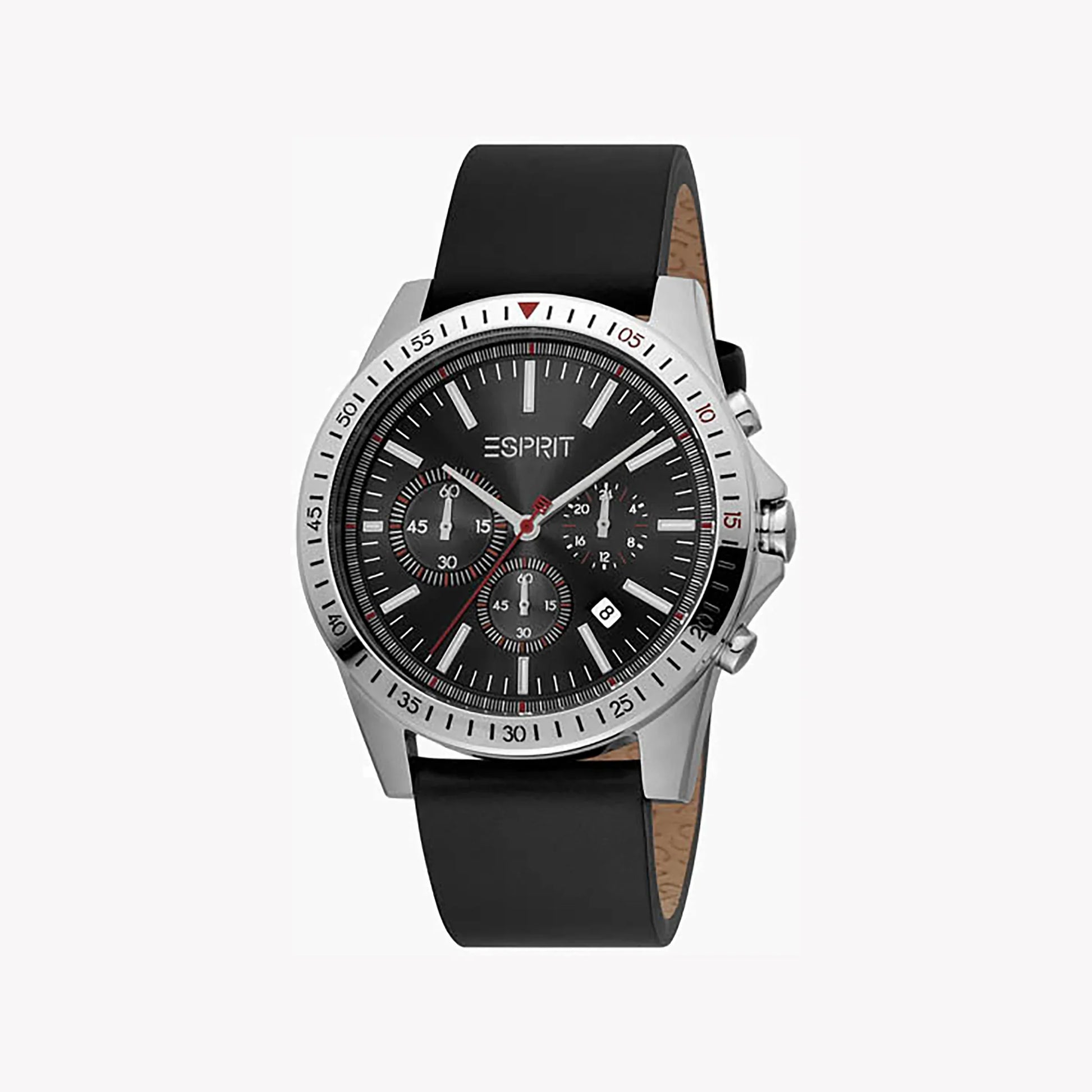 Esprit Men's Black Leather Watch, Black Dial | ES1G050M0015-0