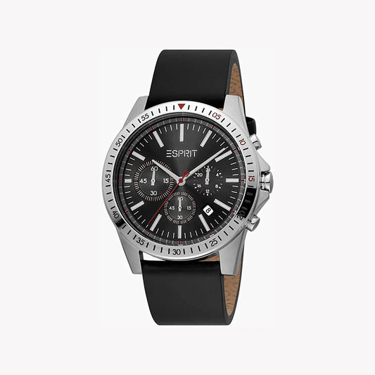 Esprit Men's Black Leather Watch, Black Dial | ES1G050M0015-0