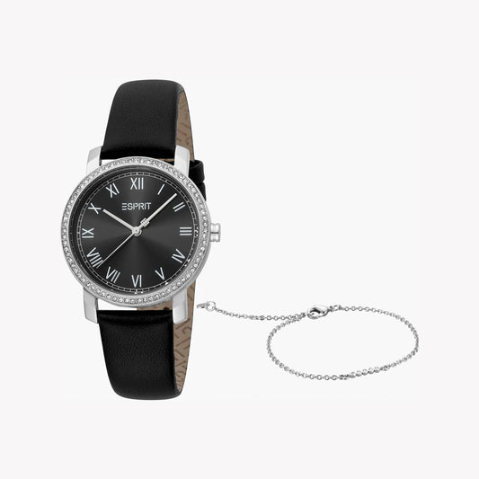 Esprit Women's Black Leather Watch, Black Dial | ES1L183M0015-0