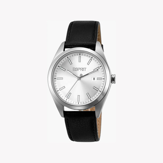 Esprit Men's Silver Dial Watch, Black Leather Band | ES1G004M0075-0