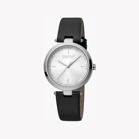 Esprit Women's Black Leather Watch, Silver Dial | ES1L188M0035-0