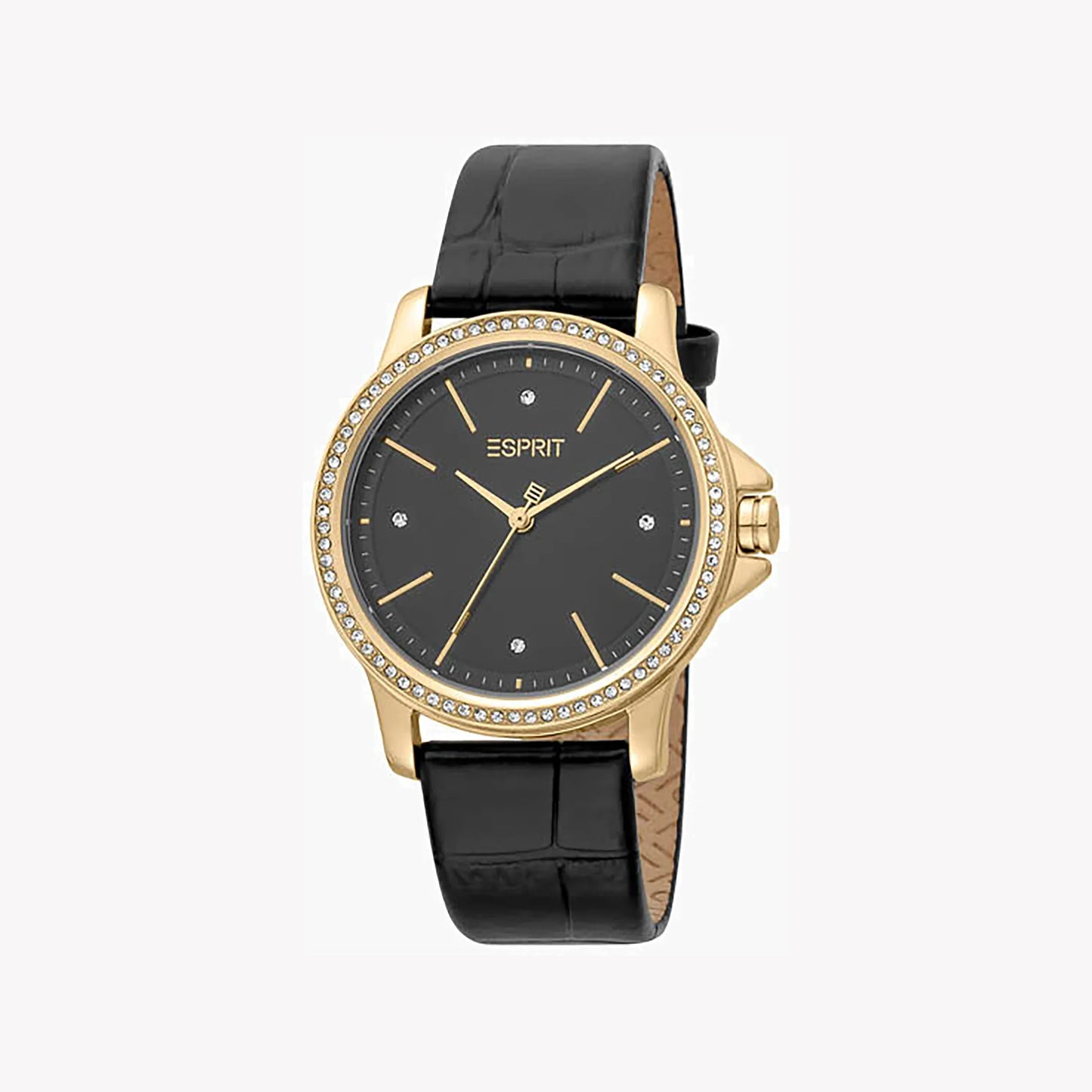 Esprit Women's Black Leather Watch, Black Dial | ES1L185M0065-0