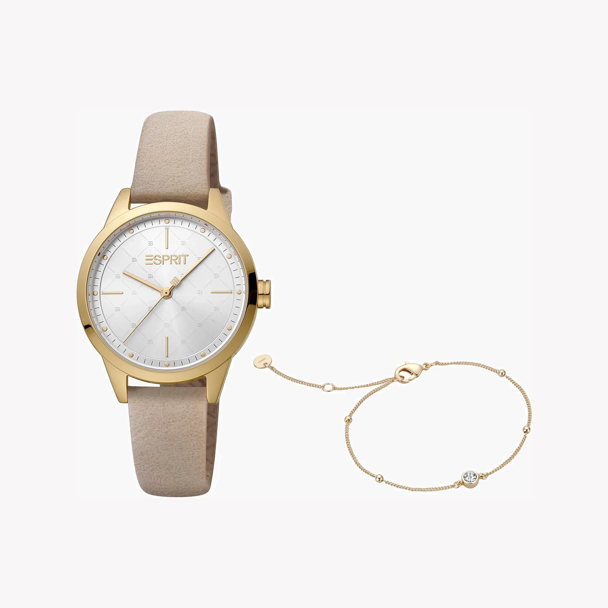 Esprit Women's Beige Faux Leather Watch, Silver Dial | ES1L207M0045-0