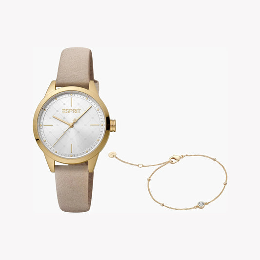Esprit Women's Beige Faux Leather Watch, Silver Dial | ES1L207M0045-0
