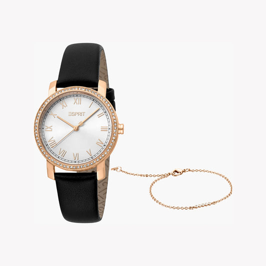 Esprit Women's Black Leather Watch, Silver Dial | ES1L046M0035-0