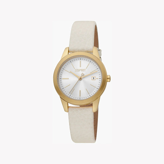 Esprit Women's Beige Leather Watch, Silver Dial | ES1L164M0055-0